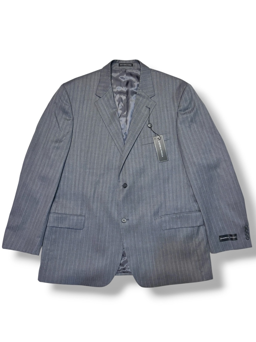 ANDREW FEZZA Grey Pinstripe Suit Jacket Worsted Wool Size 48L NWT